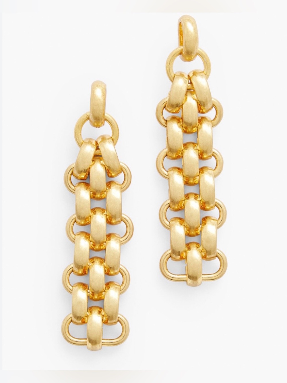 NWT Talbots gold Rolo mesh drop multi link chain studded earrings